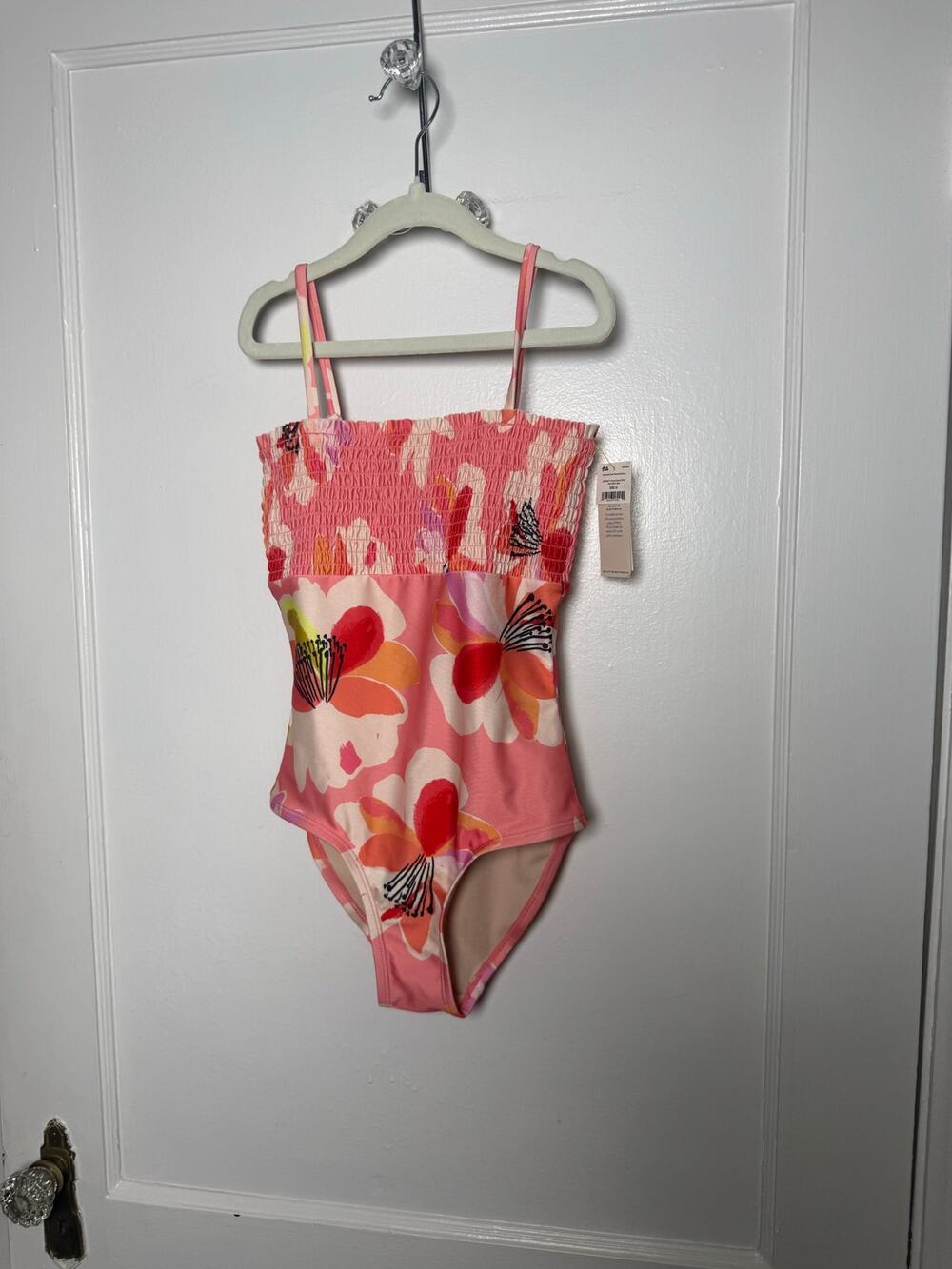 Tea Collection Pink Floral Burst Smocked One Piece Swimsuit size 10 NWT